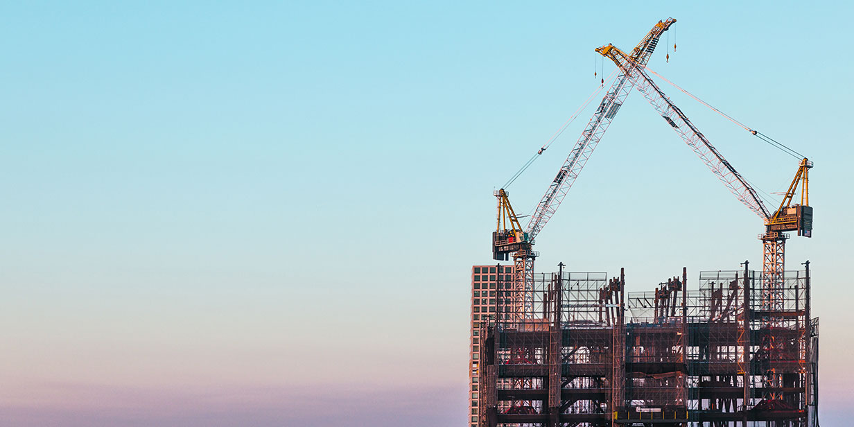 tall building with cranes
