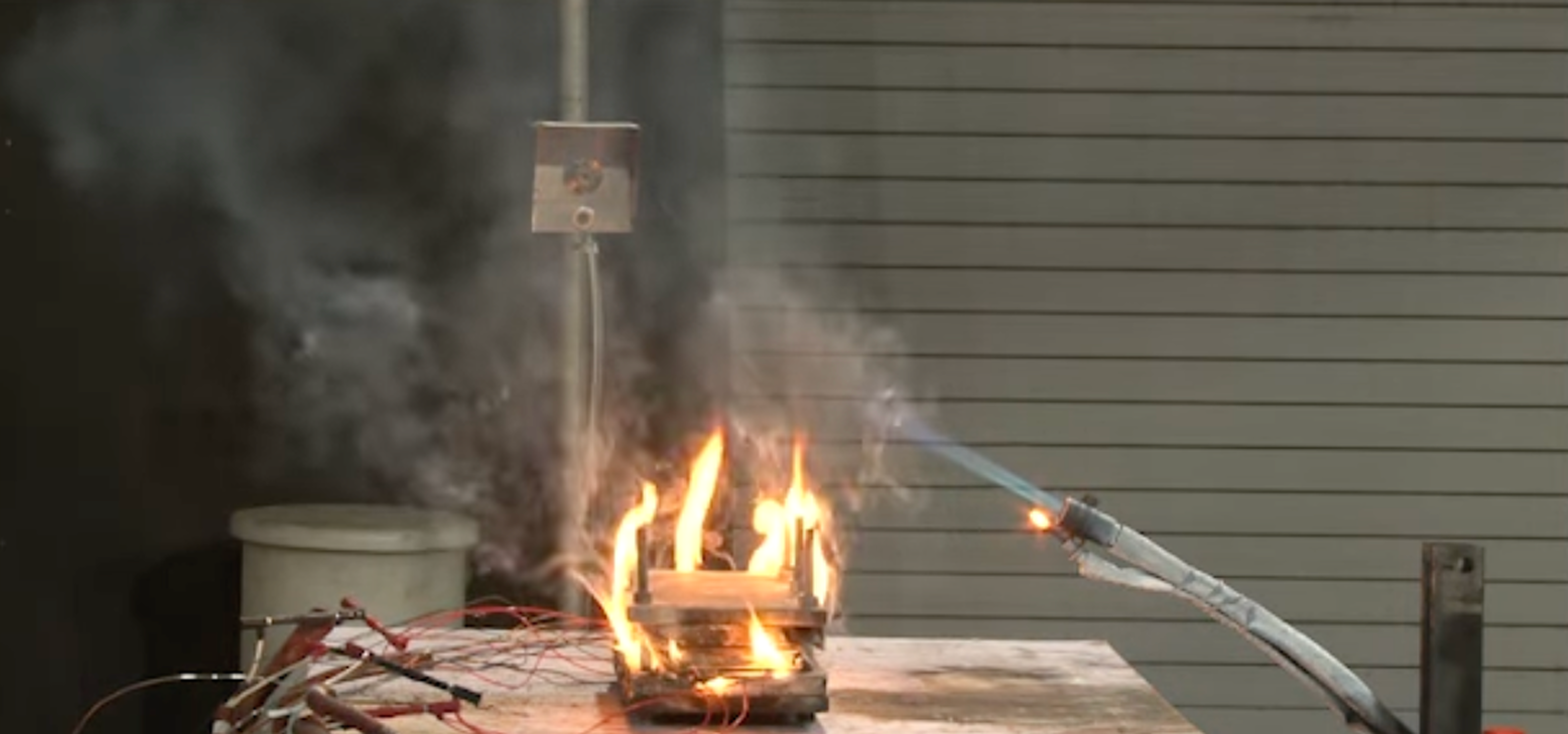 Lithium-ion battery undergoing thermal runaway and fire during safety test